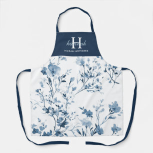 Blaue Aquarell-Wildblume mit individuellem Namen Schürze