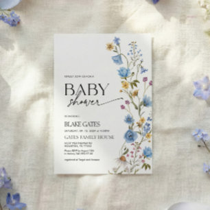 Blaue Aquarell-Wildblumen-Baby-Party Einladung