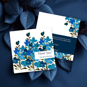 Blaue Aquarell-Wildblumen Flache Danksagungskarte Dankeskarte