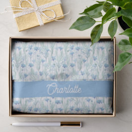Blaue Aquarell-Wildblumen mit individuellem Namen Seidenpapier