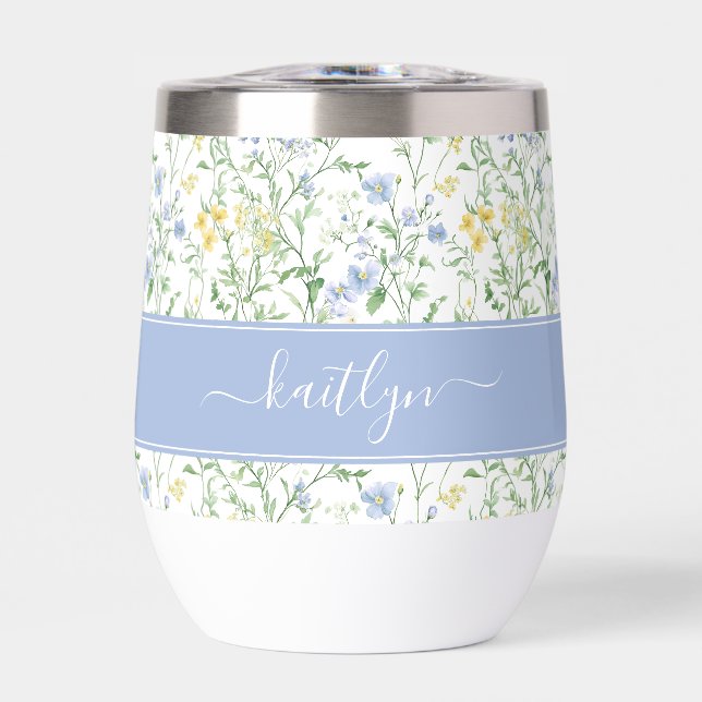 Blaue Aquarell-Wildblumen-Monogramm (Vorderseite)
