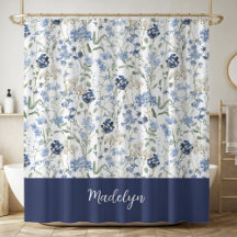 Blaue Aquarell-Wildblumen-Monogramm-Name