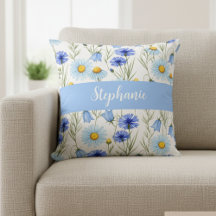 Blaue Aquarell-Wildblumen-Monogramm-Name