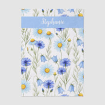 Blaue Aquarell-Wildblumen-Monogramm-Name