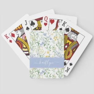 Blaue Aquarell-Wildblumen-Monogramm Spielkarten