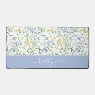 Blaue Aquarell-Wildblumen Schreibtischunterlage