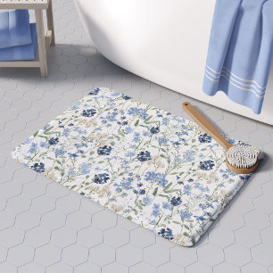 Blaue Aquarell-Wildblumenmuster Badematte