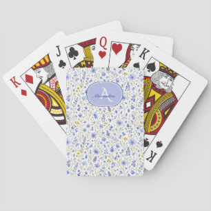 Blaue Aquarell-Wildblumenmuster mit individuellem  Spielkarten