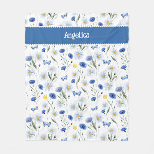Blaue Aquarell-Wildblumenwiese Name Fleecedecke