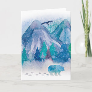 Blaue Aquarell-Winterberg-Landschaftskunst Karte