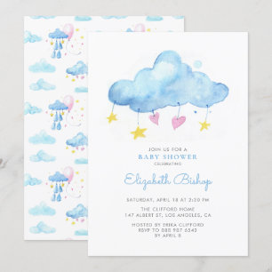 Blaue Aquarell-Wolke Geschlechtsneutrale Babyparty Einladung