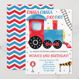 Blaue Aquarellbahn Einladung zum Geburtstag