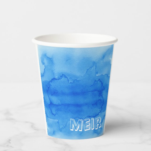Blaue Aquarellbecher Pappbecher (Vorderseite)
