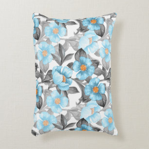 Blaue Aquarellblume - Botanische Blüte Dekokissen