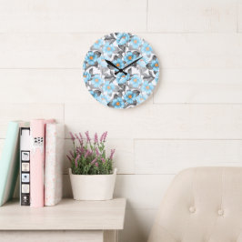 Blaue Aquarellblume - Botanische Blüte Große Wanduhr