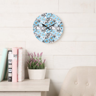 Blaue Aquarellblume - Botanische Blüte Große Wanduhr