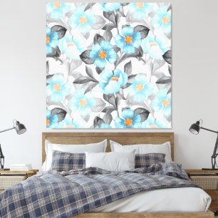 Blaue Aquarellblume - Botanische Blüte Leinwanddruck