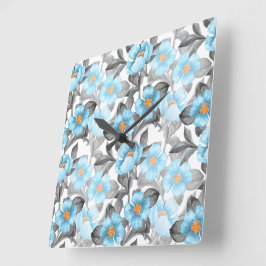 Blaue Aquarellblume - Botanische Blüte Quadratische Wanduhr