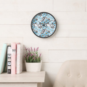 Blaue Aquarellblume - Botanische Blüte Uhr