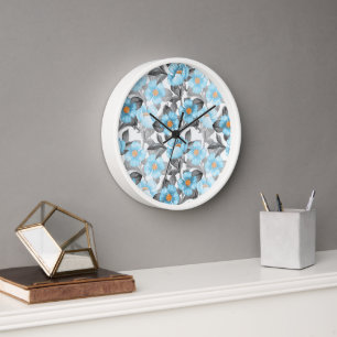 Blaue Aquarellblume - Botanische Blüte Uhr
