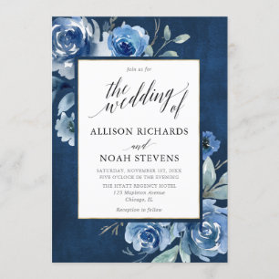 Blaue Aquarellblume Moderne whimsical Hochzeit Einladung