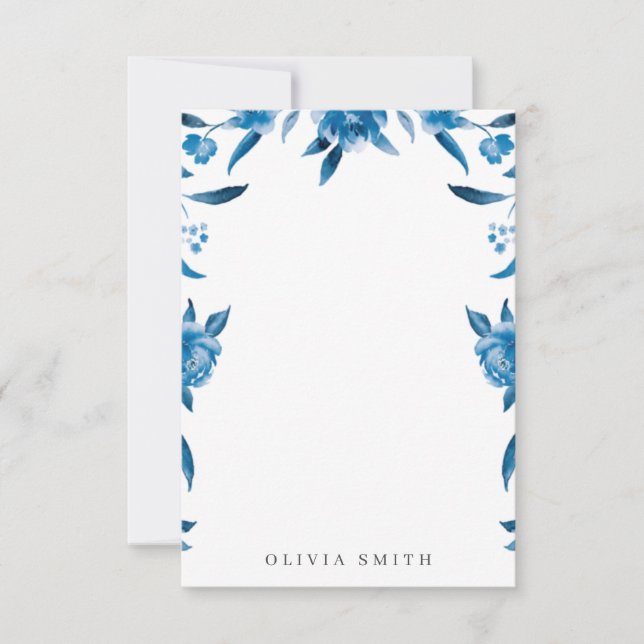 Blaue Aquarellblume Personalisiert Stationierung Mitteilungskarte (Vorderseite)