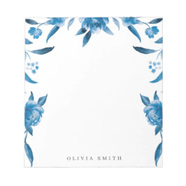 Blaue Aquarellblume Personalisiert Stationierung Notizblock