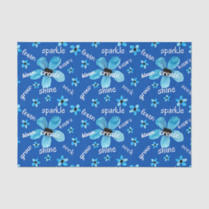 Blaue Aquarellblumen mit Affirmationen Seidenpapier