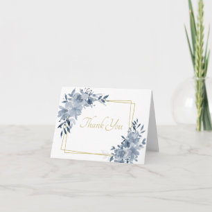 Blaue Aquarellblumen mit goldenem Rahmen Dankeschö Dankeskarte
