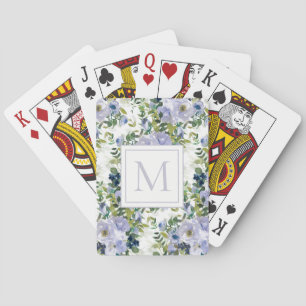 Blaue Aquarellblumen Monogramm Spielkarten