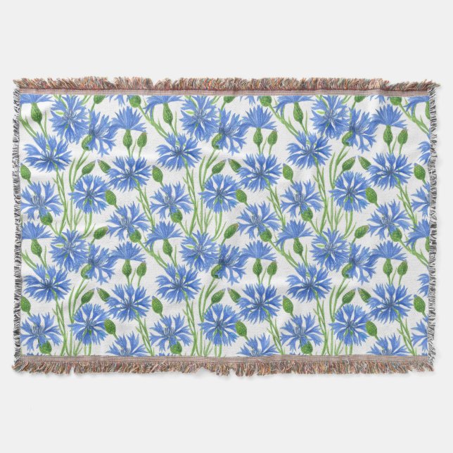 Blaue Aquarellblumen, weiße Blume Decke (Vorderseite)