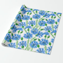 Blaue Aquarellblumen, weiße Blume Geschenkpapier