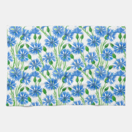 Blaue Aquarellblumen, weiße Blume Handtuch