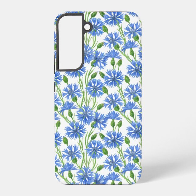 Blaue Aquarellblumen, weiße Blume Samsung Galaxy Hülle (Rückseite)