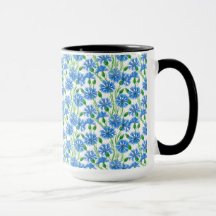 Blaue Aquarellblumen, weiße Blume Tasse