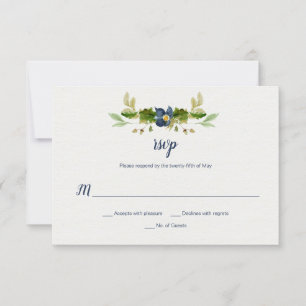 Blaue Aquarellblüten, Korns, Eichen-Blätter UAWG RSVP Karte