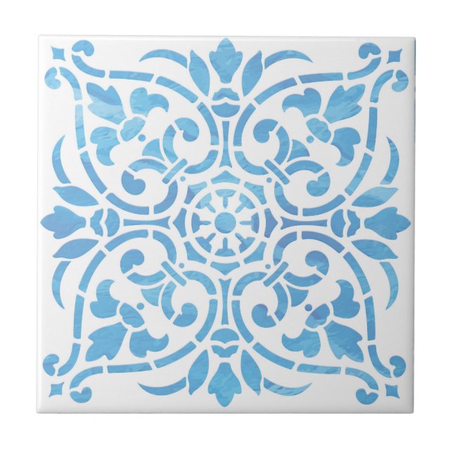 Blaue Aquarellfarbe Keramik Tile Fliese (Vorderseite)