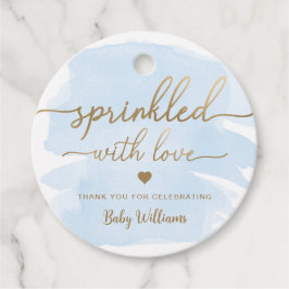 Blaue Aquarellfarbe mit Liebe-Babydusche Geschenkanhänger