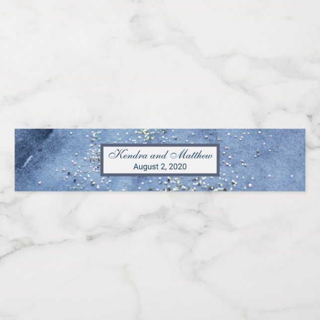 Blaue Aquarellfarbe Silber Merkur Punkte (Einzelnes Label)