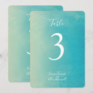 Blaue Aquarellfarbe   Tischnummern Karten