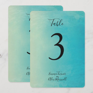 Blaue Aquarellfarbe Tischnummernschilder Einladung