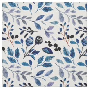 Blaue Aquarellfarben-Blume Blätter Weiß Botanisch Stoff