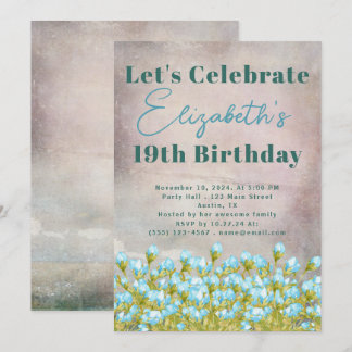 Blaue Aquarellfarben Blume Rustikaler Hintergrund Einladung