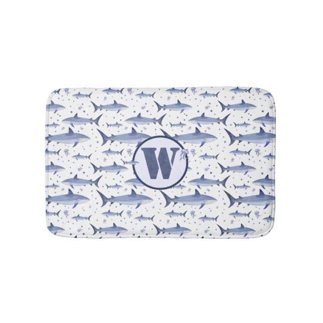 Blaue Aquarellfarben-Monogramm Badematte (Vorderseite)