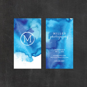 Blaue Aquarellfarben-Monogramm des modernen Ocean  Visitenkarte