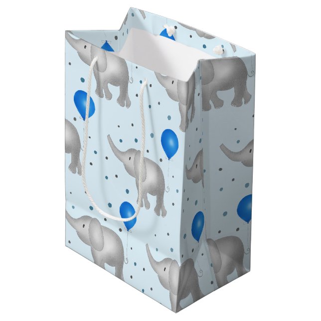Blaue Aquarellfarben Muster Medium Geschenktasche Mittlere Geschenktüte (Vorderseite Schrägansicht)