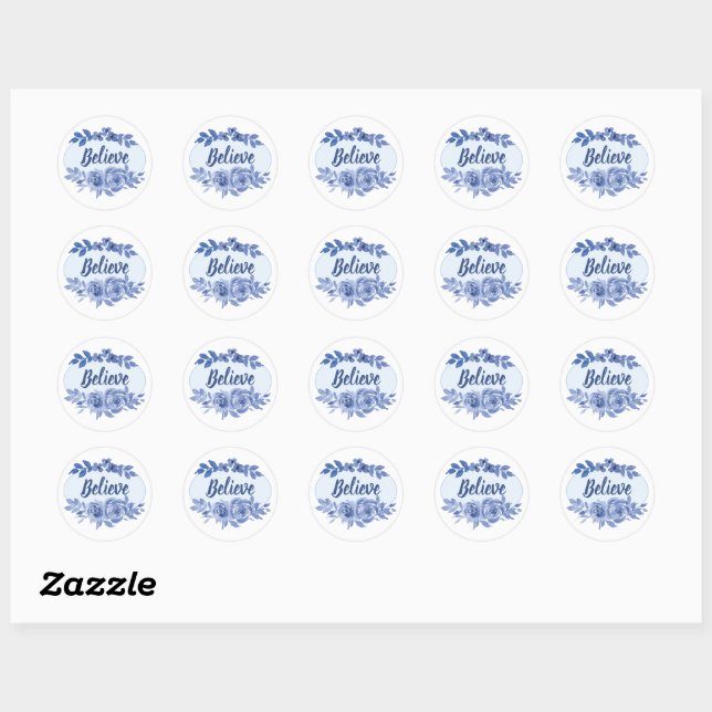Blaue Aquarellfarben Rose und Blätter Motivierend Runder Aufkleber (Blatt)