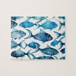 Blaue Aquarellfischaktivität Nautisches Spiel im O