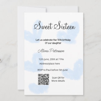 Blaue Aquarellherzen QR 16 . Geburtstag Geburtstag Einladung