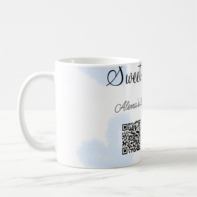 Blaue Aquarellherzen QR 16 . Geburtstag Geburtstag Kaffeetasse (Links)